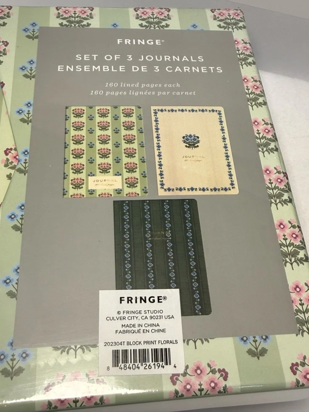 Fringe Block Print Florals Journal Set of 3 New Sealed Notebooks